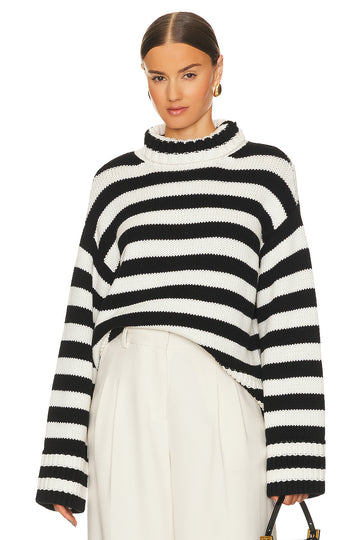 Woochic pull col montant rayée tricoté manches longues noir S